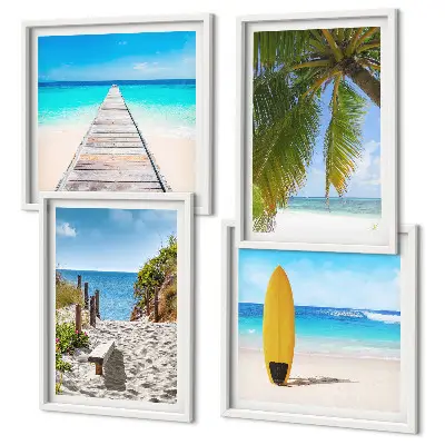 Urlaubsblick Strand Palmen als gerahmtes Polyptychon