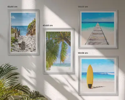 Urlaubsblick Strand Palmen als gerahmtes Polyptychon