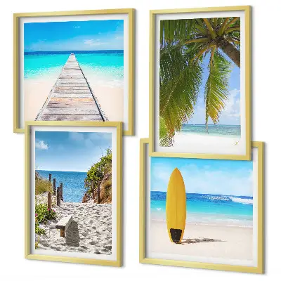 Urlaubsblick Strand Palmen als gerahmtes Polyptychon