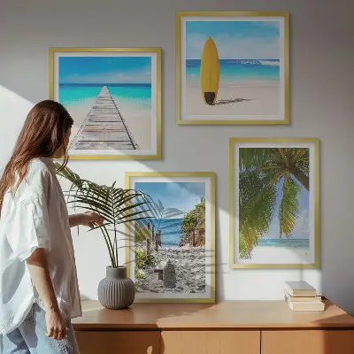 Urlaubsblick Strand Palmen als gerahmtes Polyptychon