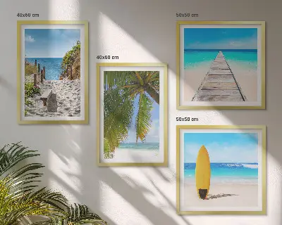 Urlaubsblick Strand Palmen als gerahmtes Polyptychon