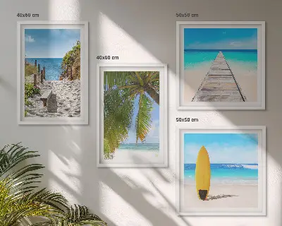 Urlaubsblick Strand Palmen als gerahmtes Polyptychon