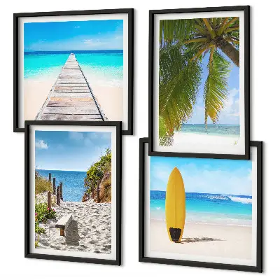 Urlaubsblick Strand Palmen als gerahmtes Polyptychon