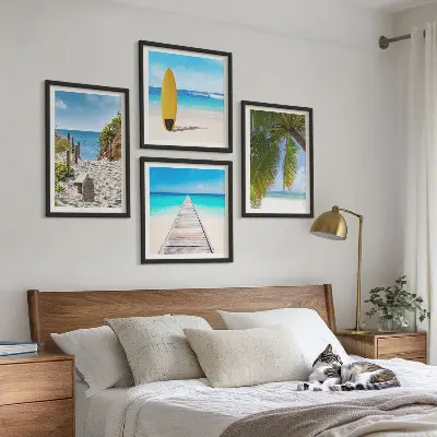 Urlaubsblick Strand Palmen als gerahmtes Polyptychon