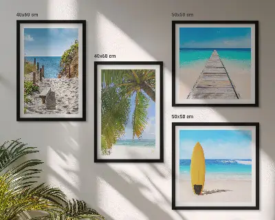Urlaubsblick Strand Palmen als gerahmtes Polyptychon