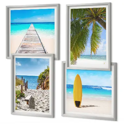 Urlaubsblick Strand Palmen als gerahmtes Polyptychon