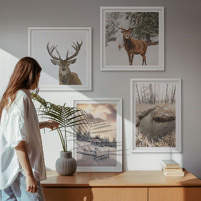 Wanddeko-set Winterlandschaft mit Hirschen