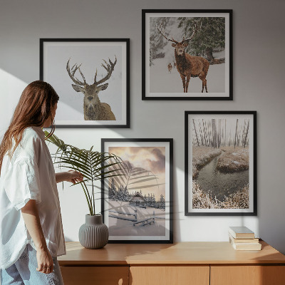 Wanddeko-set Winterlandschaft mit Hirschen