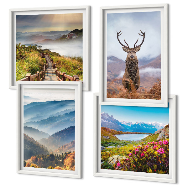 Wanddeko-set Berglandschaft, See, Hirsche