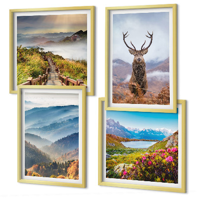 Wanddeko-set Berglandschaft, See, Hirsche