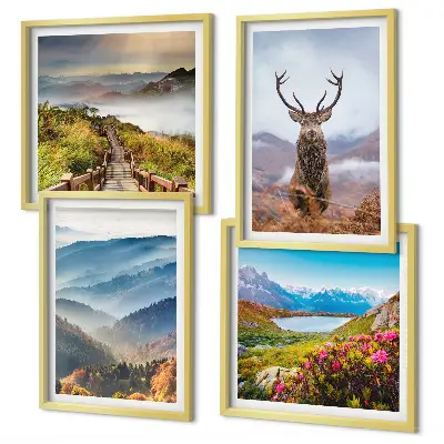 Wanddeko-Set mit Berglandschaft, See und Hirschen