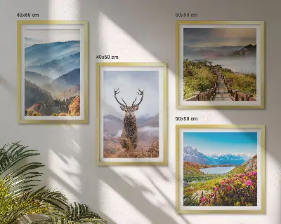 Wanddeko-Set mit Berglandschaft, See und Hirschen
