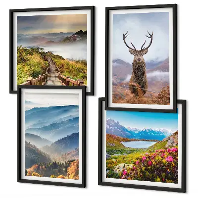 Wanddeko-Set mit Berglandschaft, See und Hirschen