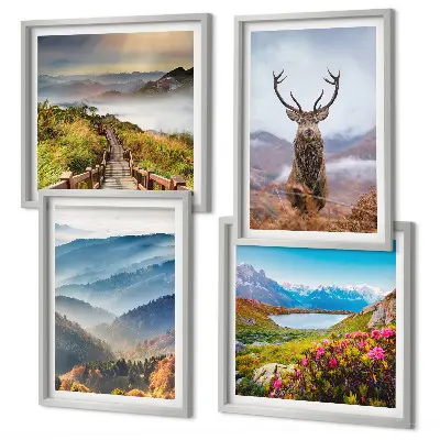 Wanddeko-Set mit Berglandschaft, See und Hirschen