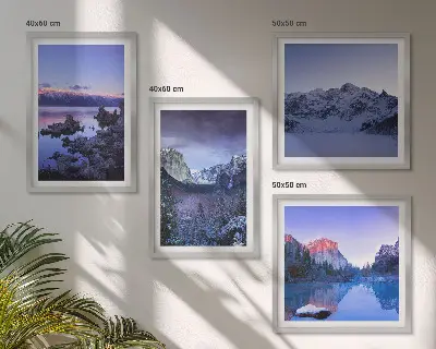 Polyptychon mit Rahmen Berglandschaften bei Sonnenuntergang am Wasser