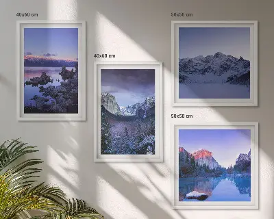 Polyptychon mit Rahmen Berglandschaften bei Sonnenuntergang am Wasser
