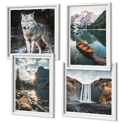 Polyptychon mit rahmen Berge, Seen, Wasserfall, Wolf