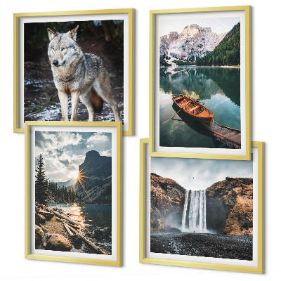 Polyptychon mit rahmen Berge, Seen, Wasserfall, Wolf