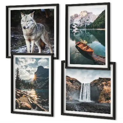 Polyptychon mit Rahmen mit Motiv Berge, Seen, Wasserfall und Wolf
