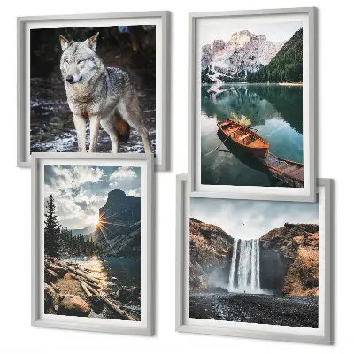 Polyptychon mit Rahmen mit Motiv Berge, Seen, Wasserfall und Wolf