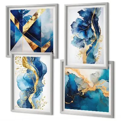 Wanddeko-Set mit blauen abstrakten Mustern