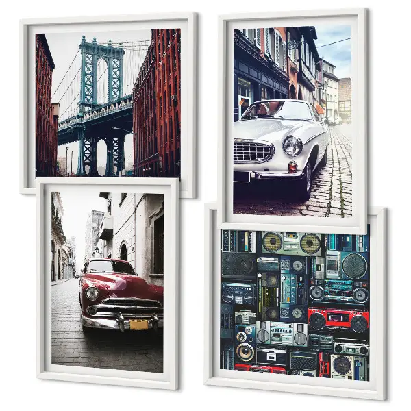 Old Cars Brooklyn Retro-Bild als mehrteiliges Wandbild mit Rahmen