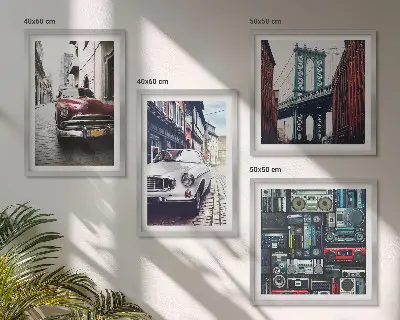 Old Cars Brooklyn Retro-Bild als mehrteiliges Wandbild mit Rahmen