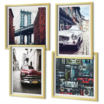 Old Cars Brooklyn Retro-Bild als mehrteiliges Wandbild mit Rahmen