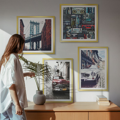 Polyptychon mit rahmen Old Cars Brooklyn Retro-Audio