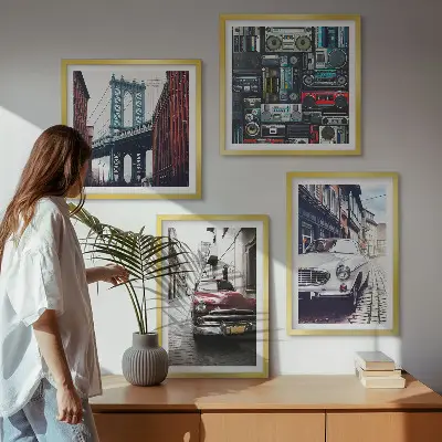 Old Cars Brooklyn Retro-Bild als mehrteiliges Wandbild mit Rahmen