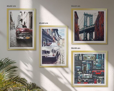 Polyptychon mit rahmen Old Cars Brooklyn Retro-Audio