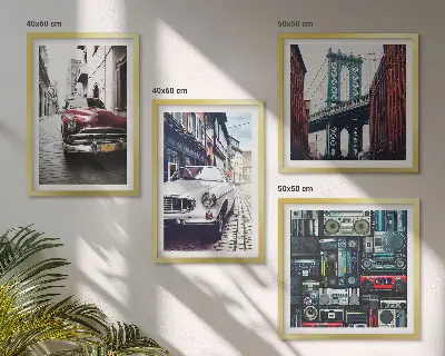 Old Cars Brooklyn Retro-Bild als mehrteiliges Wandbild mit Rahmen