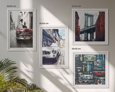 Polyptychon mit rahmen Old Cars Brooklyn Retro-Audio