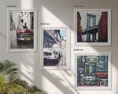 Old Cars Brooklyn Retro-Bild als mehrteiliges Wandbild mit Rahmen