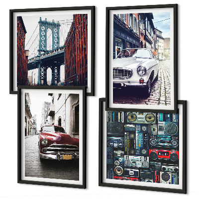 Polyptychon mit rahmen Old Cars Brooklyn Retro-Audio
