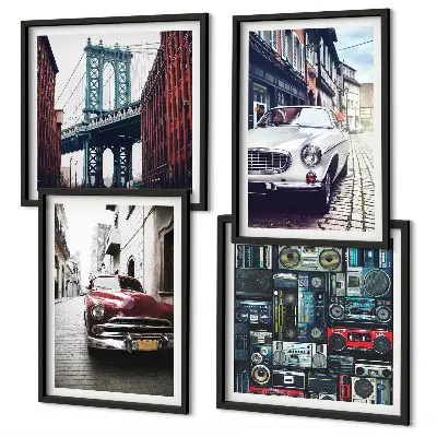 Old Cars Brooklyn Retro-Bild als mehrteiliges Wandbild mit Rahmen