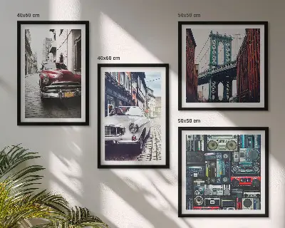 Old Cars Brooklyn Retro-Bild als mehrteiliges Wandbild mit Rahmen
