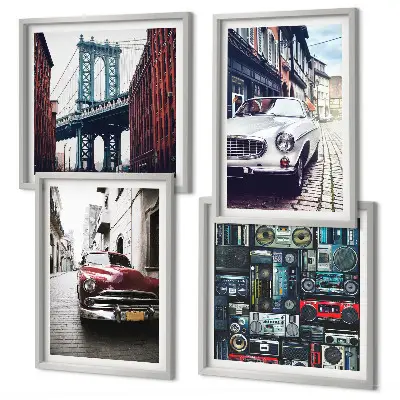 Old Cars Brooklyn Retro-Bild als mehrteiliges Wandbild mit Rahmen
