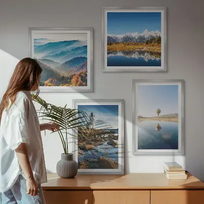 Wanddeko-Set mit Motiven aus der Natur, einem Leuchtturm und Bergen