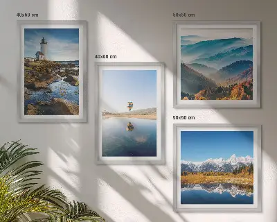 Wanddeko-Set mit Motiven aus der Natur, einem Leuchtturm und Bergen