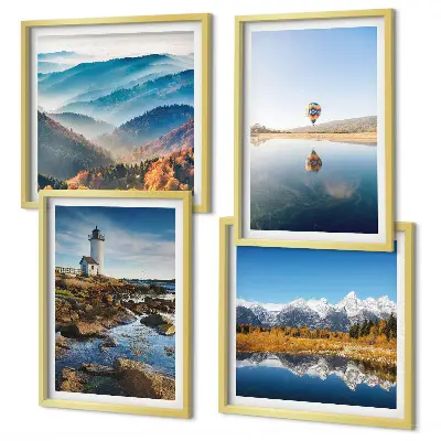 Wanddeko-Set mit Motiven aus der Natur, einem Leuchtturm und Bergen