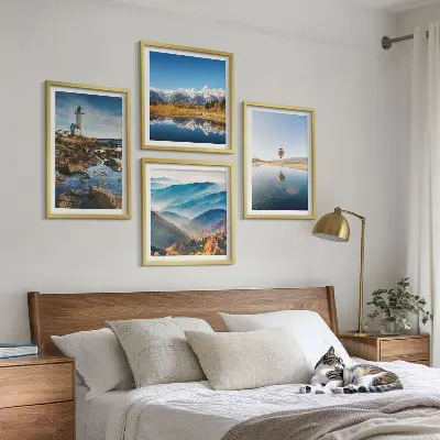 Wanddeko-Set mit Motiven aus der Natur, einem Leuchtturm und Bergen