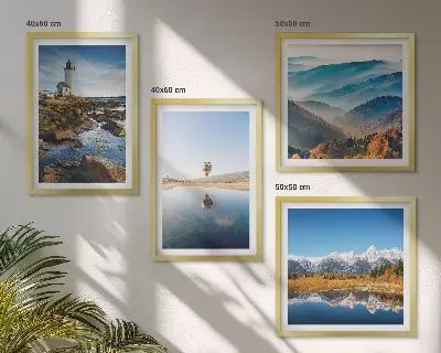 Wanddeko-Set mit Motiven aus der Natur, einem Leuchtturm und Bergen