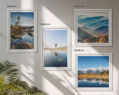 Wanddeko-Set mit Motiven aus der Natur, einem Leuchtturm und Bergen