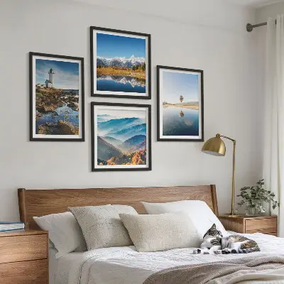 Wanddeko-Set mit Motiven aus der Natur, einem Leuchtturm und Bergen