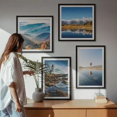 Wanddeko-Set mit Motiven aus der Natur, einem Leuchtturm und Bergen