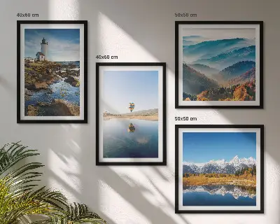 Wanddeko-Set mit Motiven aus der Natur, einem Leuchtturm und Bergen