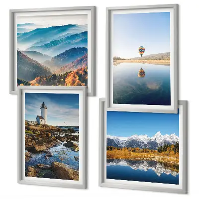 Wanddeko-Set mit Motiven aus der Natur, einem Leuchtturm und Bergen