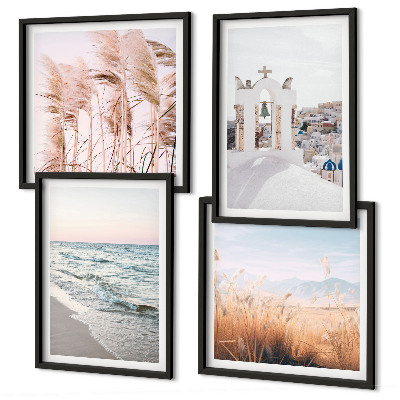 Wanddeko-set Pflanzen, Meereswellen, Aussicht, Häuser