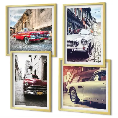 Oldtimer in Städten Polyptychon mit Rahmen